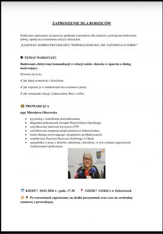 Spotkania i warsztaty dla Rodzicow- styczeń 2026