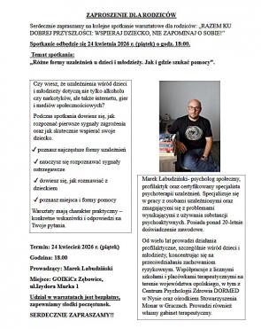 Warsztaty dla Rodziców - 24 kwietnia 2026r.